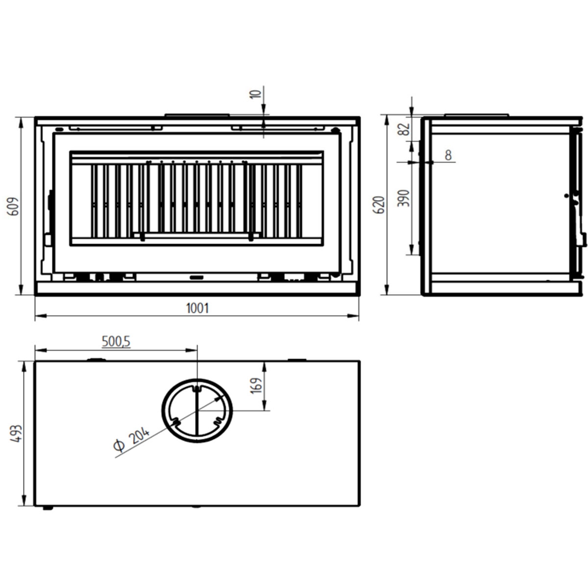 Measurements Wood stove to hang M-100 K