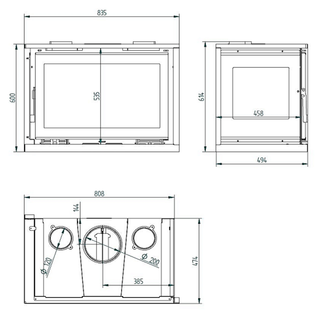 Medidas Insertable de leña para esquina IT-182 IFK (80cm)