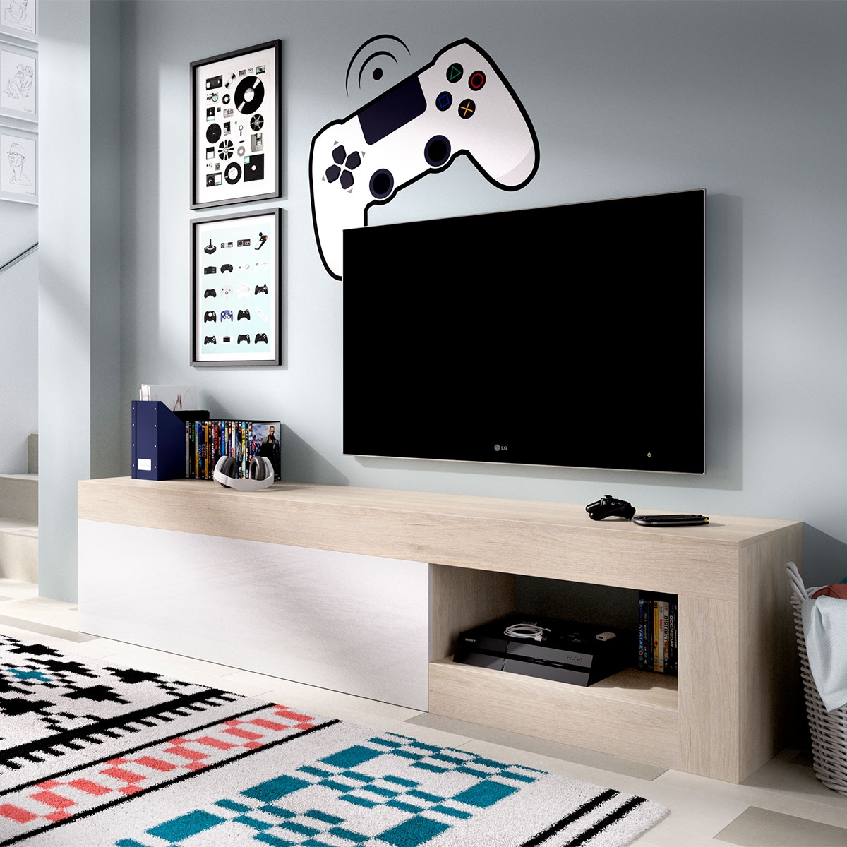 Ambiente con Bajo Tv Lebo Natural/B. Brillo 48x204x42