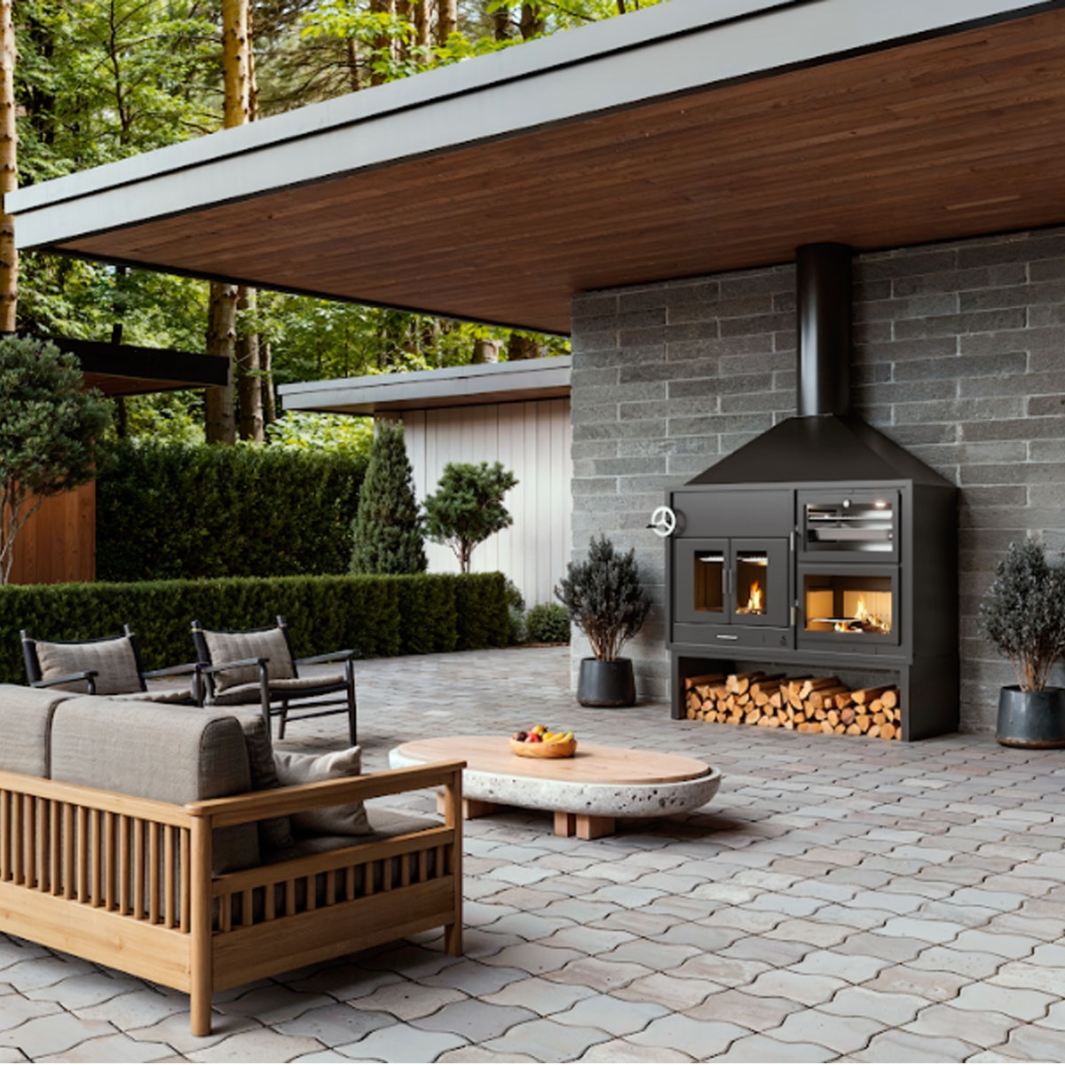 Charcoal and wood barbecue with Fusion 200 EP oven