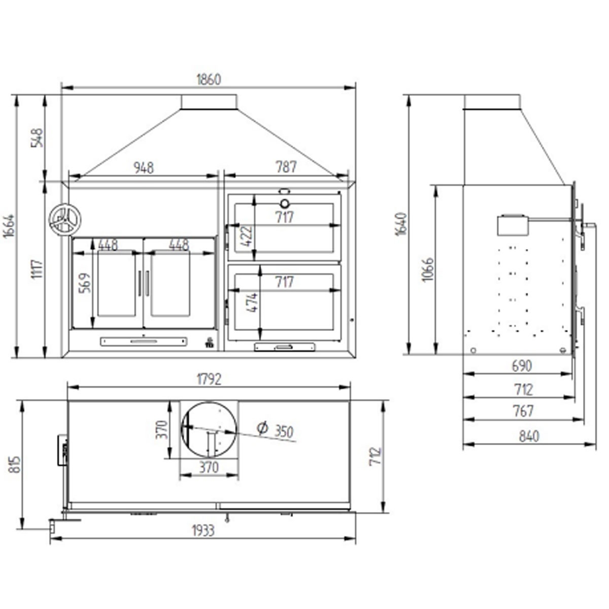 Medidas Barbacoa de carbón y leña con horno Fusión 200 EP