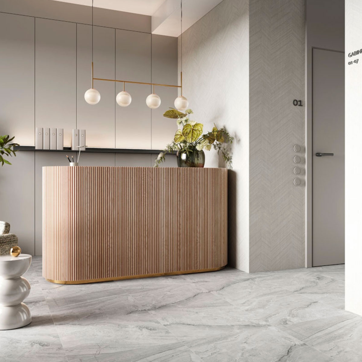 Intérieur avec revêtement de sol SPC gris cendré 60x60 (Boîte 1.44m2)