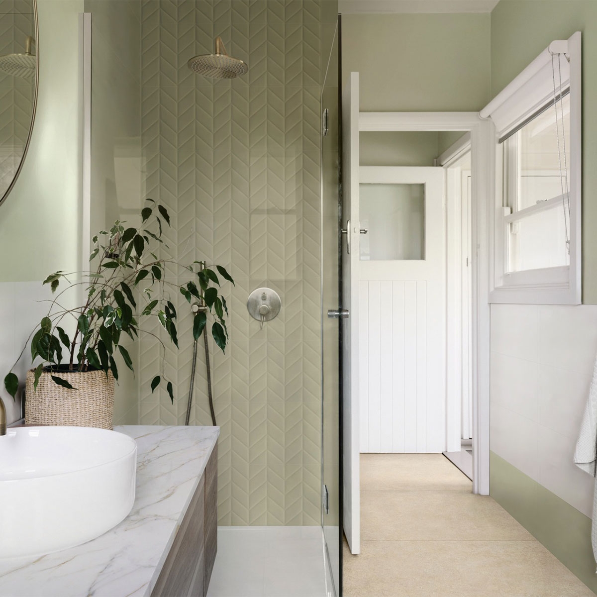 Interior with Flora 3D Spike Green 30x90 coating