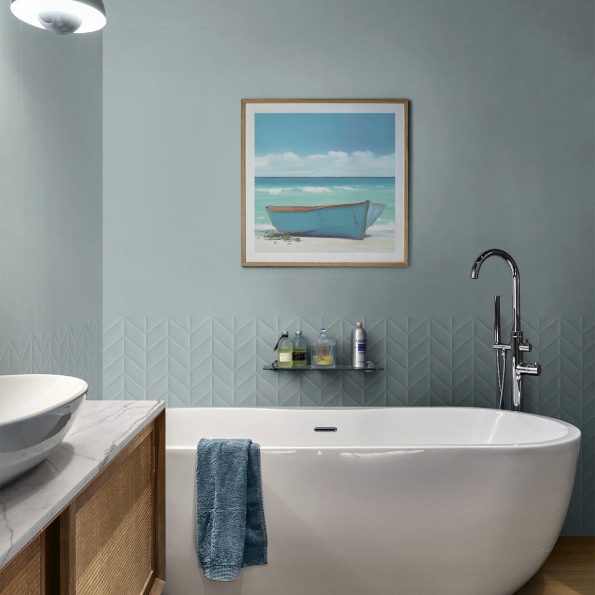 Interior with Flora 3D Spike Azurro coating 30x90