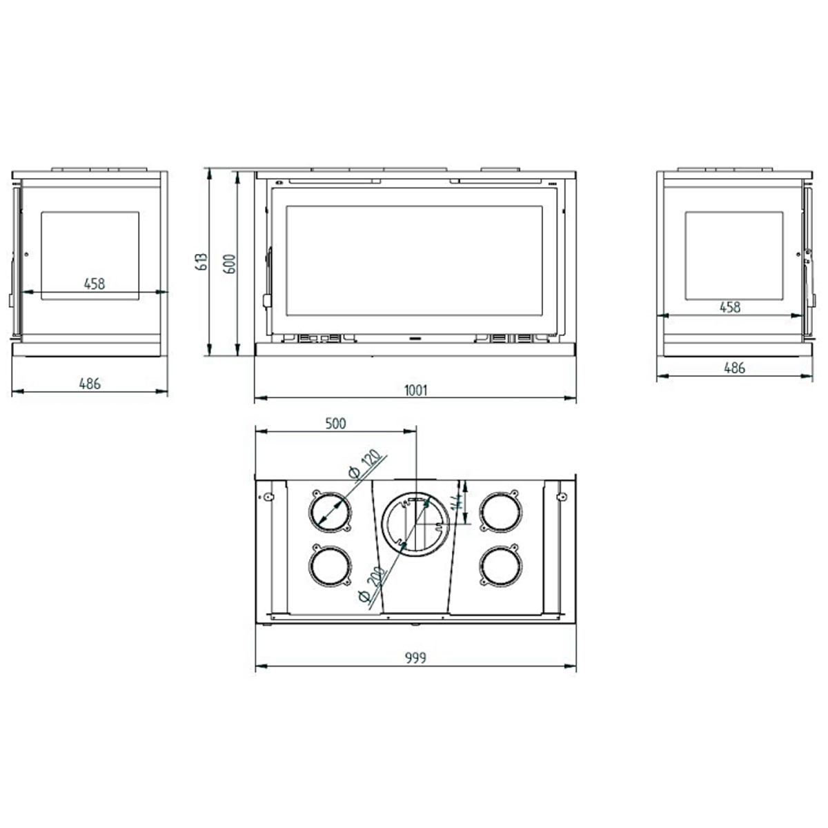 Dimensions Insert d’angle en bois de chauffage IT-103 FK