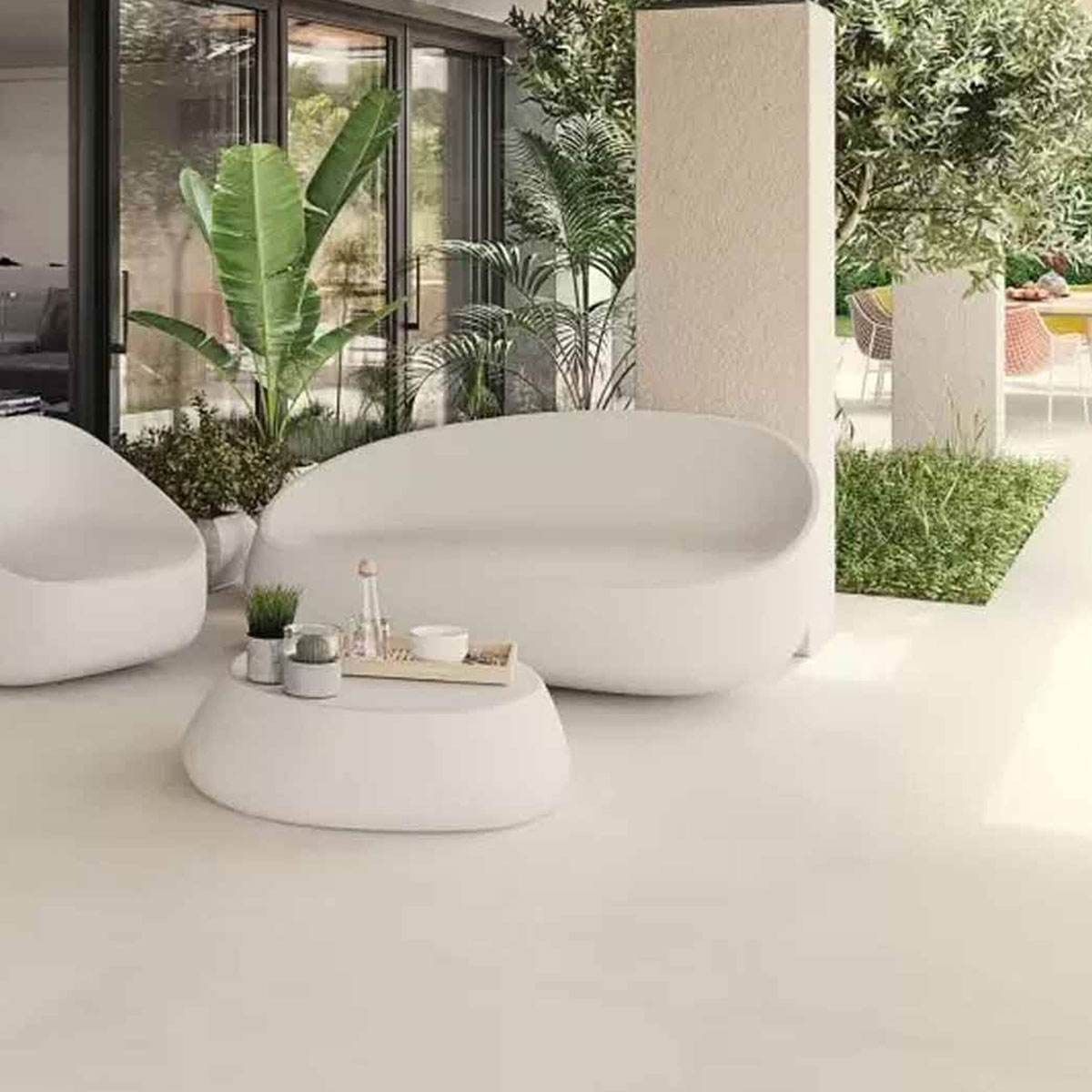 Exterior con pavimento Manhattan 1900 Crema Antideslizante 100x100