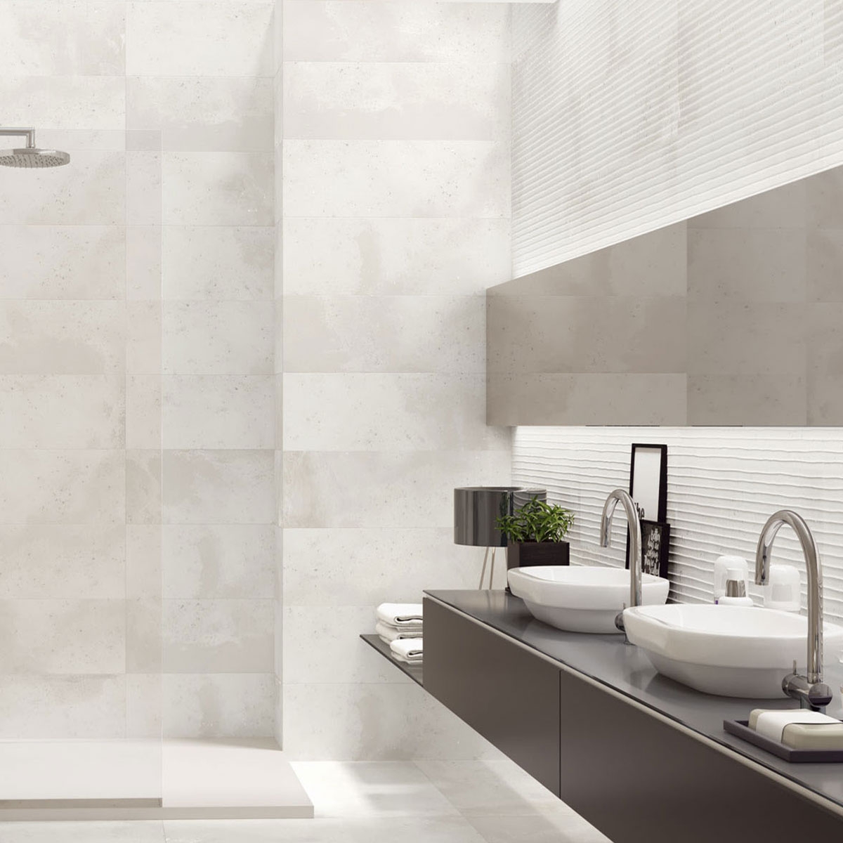 Salle de bain avec revêtement Montana 9550 White Relief 30x90