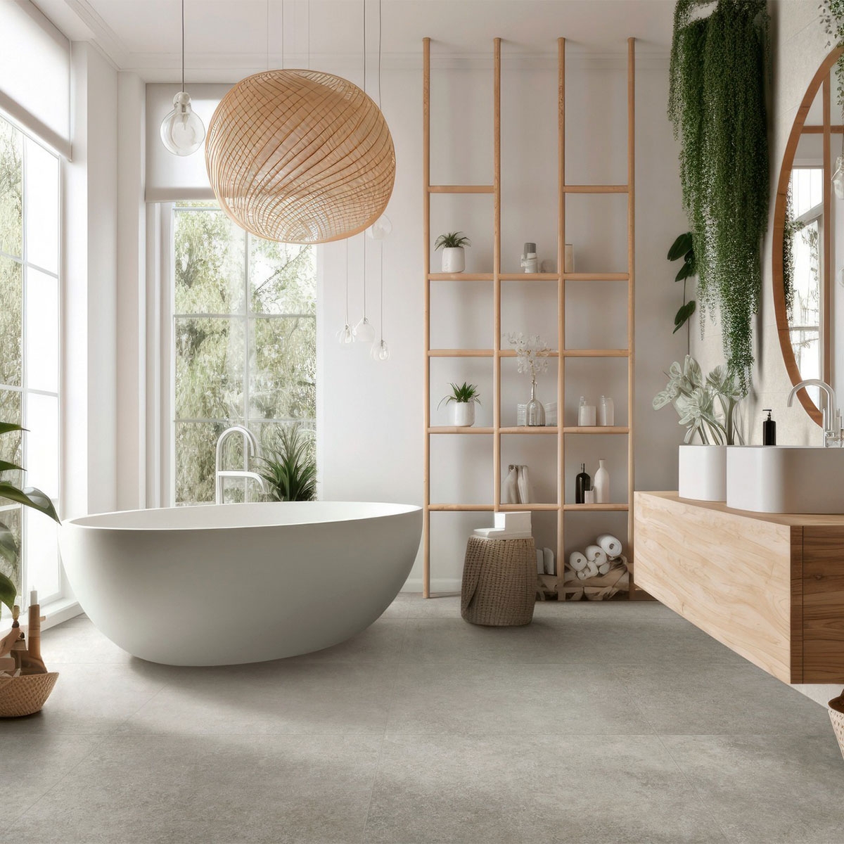 Interior con pavimento Room Grigio 60x60