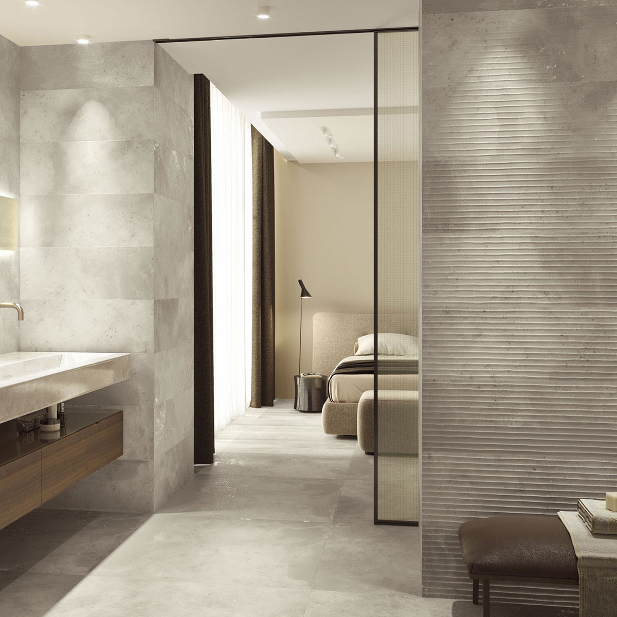 Badezimmer mit Montana 9550 Grey Relief-Beschichtung 30x90