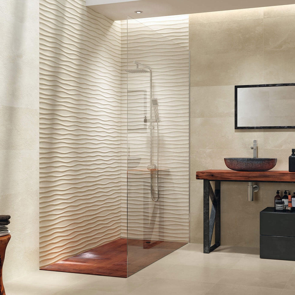 Badezimmer mit Manhattan 5044 cremefarbenem Boden 50x50