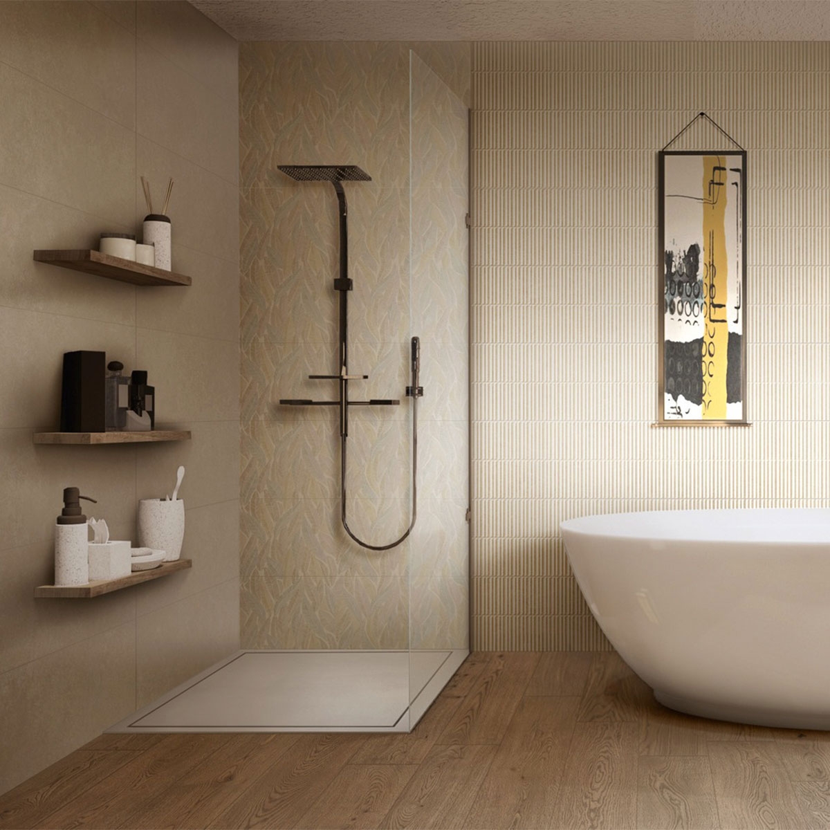 Innenraum mit Room Wall Taupe 30x90 Verkleidung