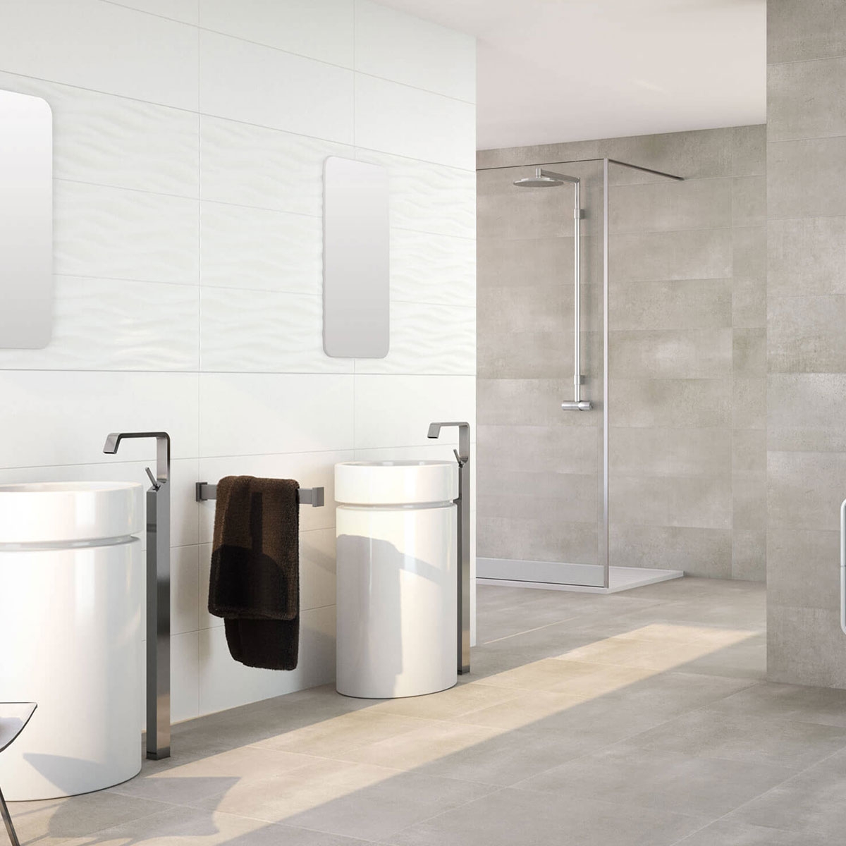 Bathroom with Nuuk 9509 White Relief coating 30x90
