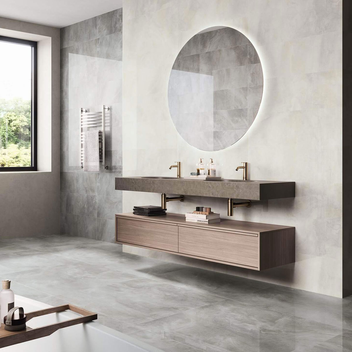 Baño con pavimento Nilo 1846 Moon 98x98 (Caja 0.96m2)