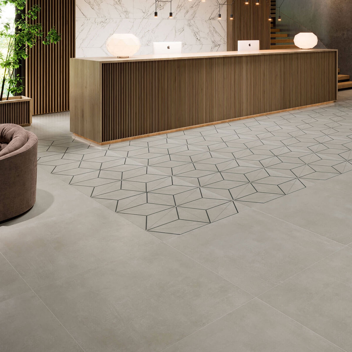 Interior com piso Phoenix 1845 Smoke 100x100 (Box 1m2)