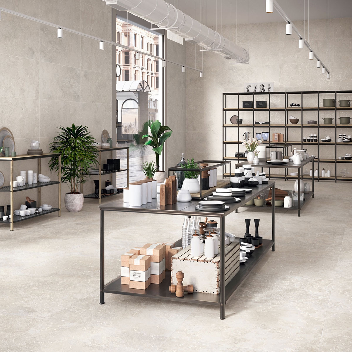 Interior with Rapolano 1867 White pavement 100x100