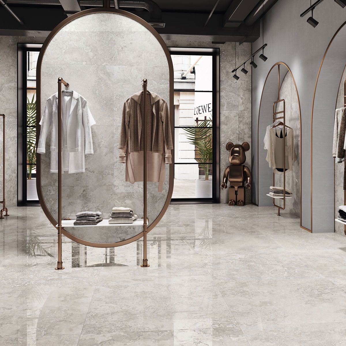 Interior with Rapolano 1868 Grey flooring 98x98