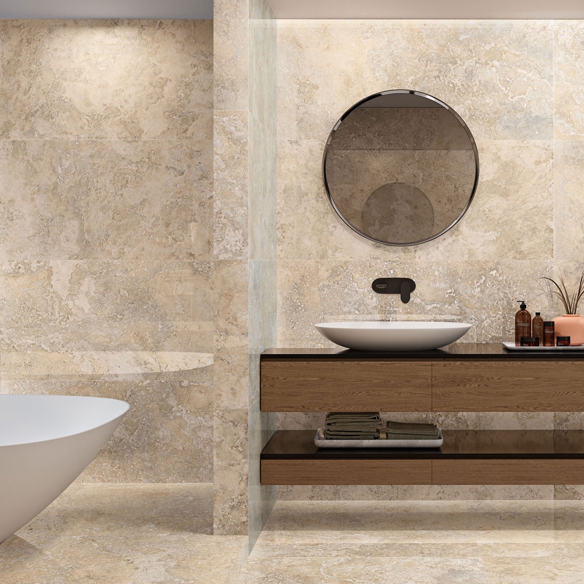 Bathroom with Rapolano 1868 Caramel flooring 98x98