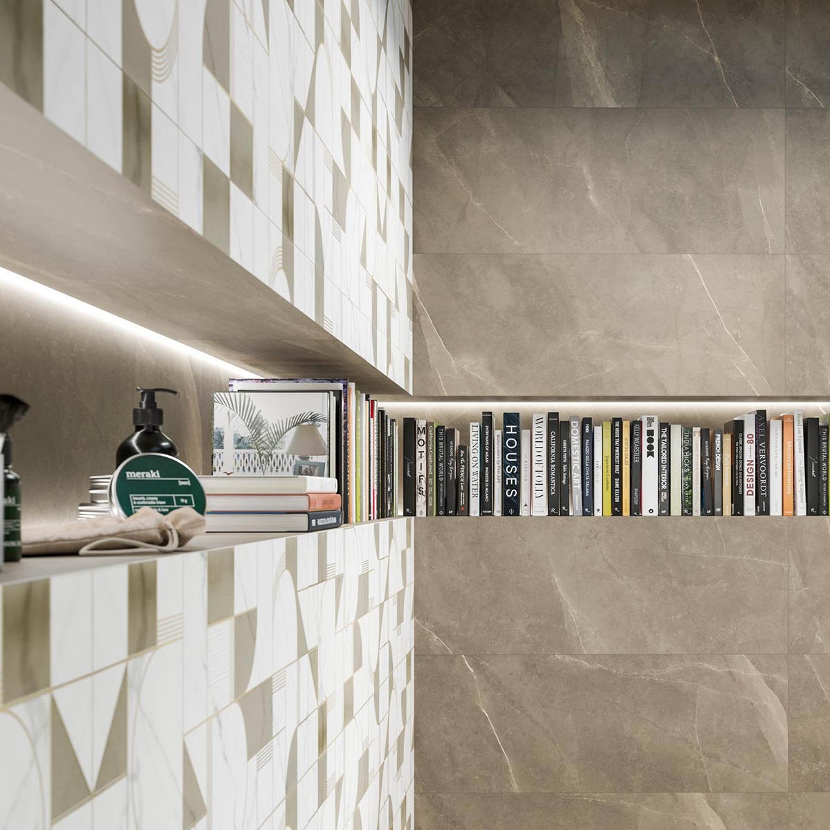 Interior con Revestimiento Allmarble Pulpis Satin 40x120 (Caja 2.88 m2)