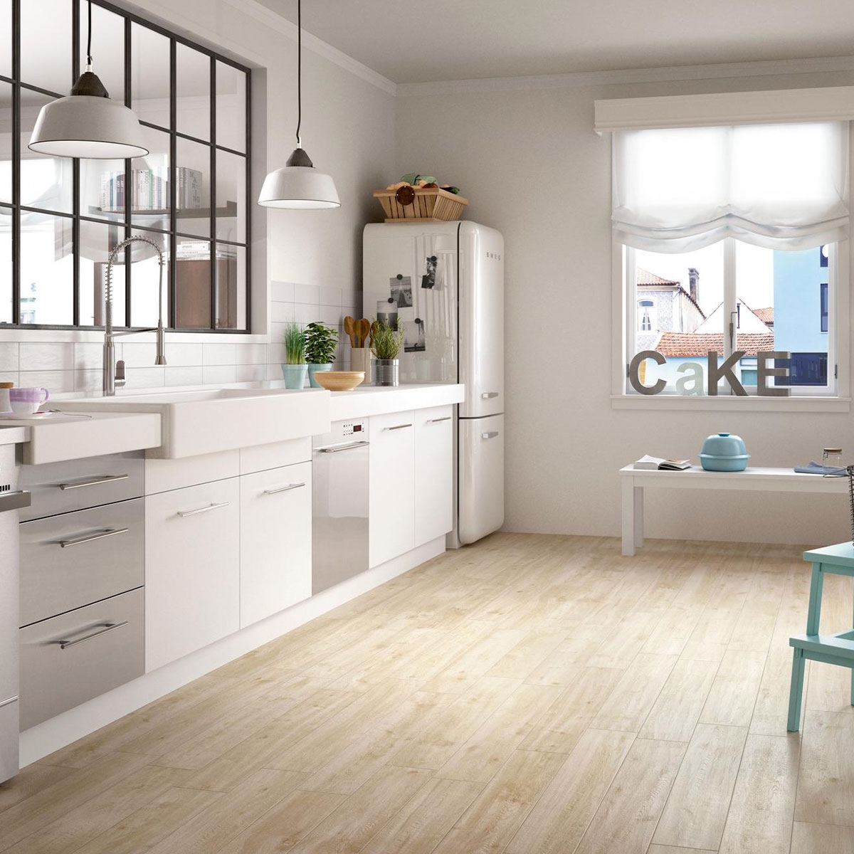Cocina con Pavimento Treverkway Betulla 15x90 (Caja 1,08m2)