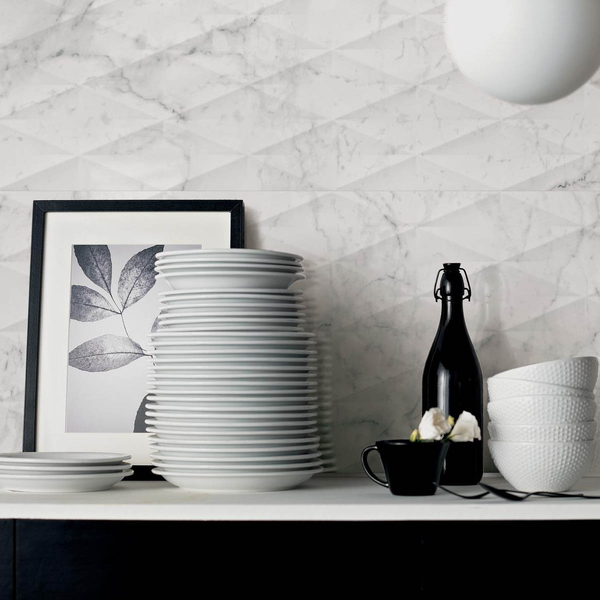 Cocina con Revestimiento Allmarble Altissimo Lux Struttura Pavè 3D 40x120