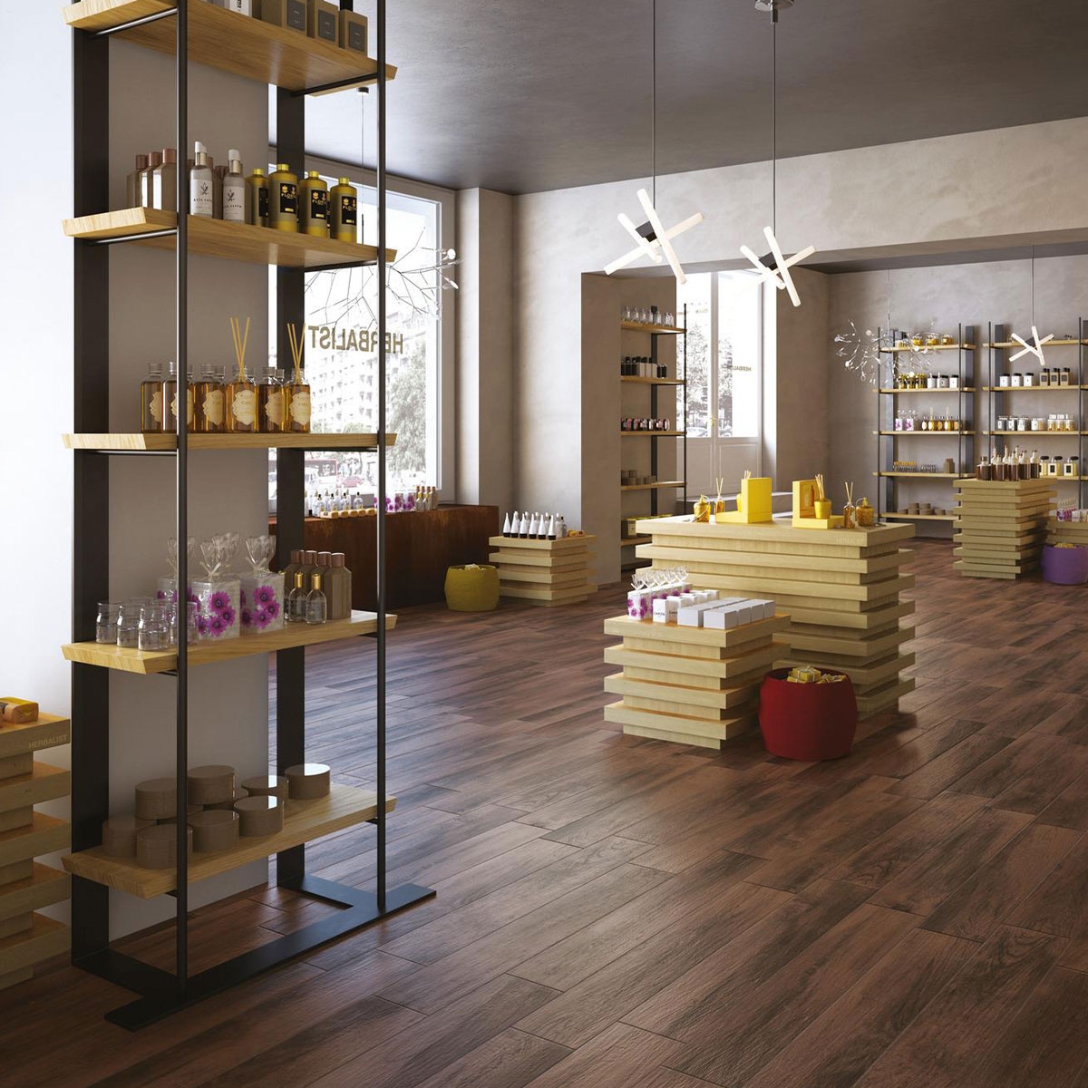Tienda con Pavimento Treverkmood Mogano 15x90