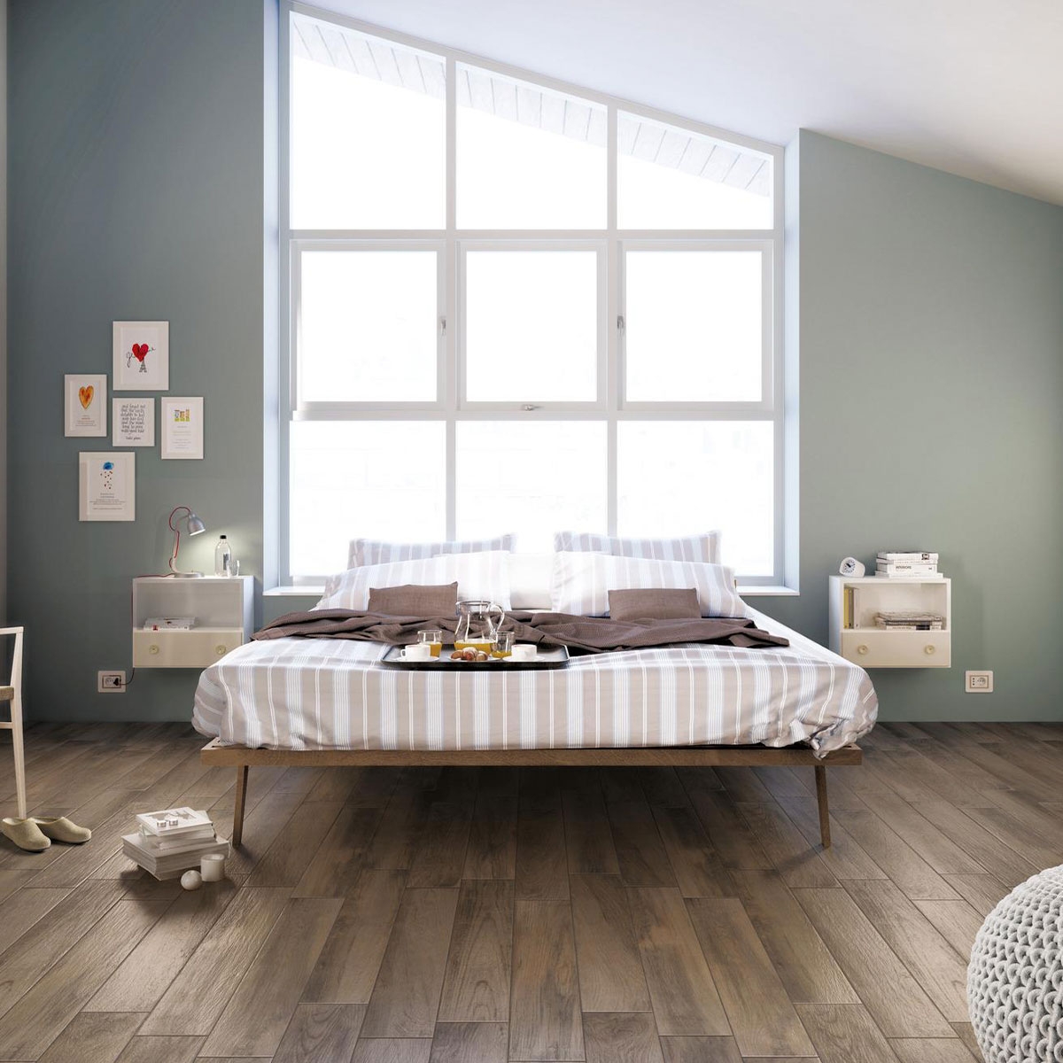 Habitación con pavimento Treverkmood Noce 15x90 (Caja 1,08m2)