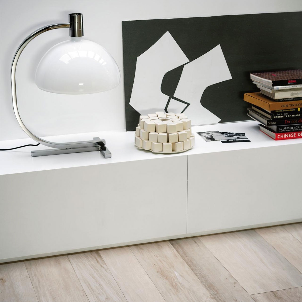 Innenraum mit Bodenbelag, Raum mit Boden und Wand Treverkchic Teak Asia 30x120 (Box 1,08m²)