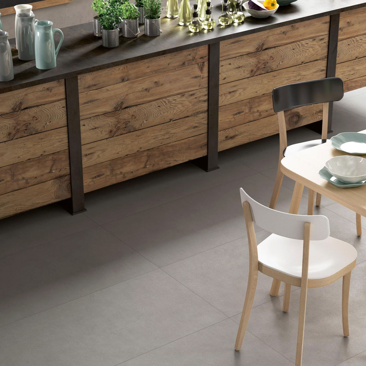 Kitchen with Block Silver flooring 60x120 (Box 1.44m2)