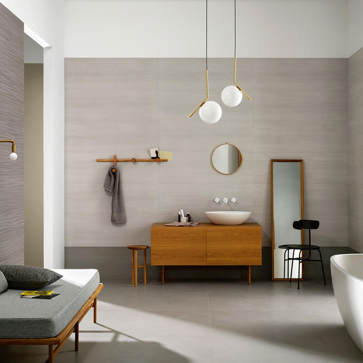Baño con Pavimento Block Grey 90x90 (Caja 1,62m2)