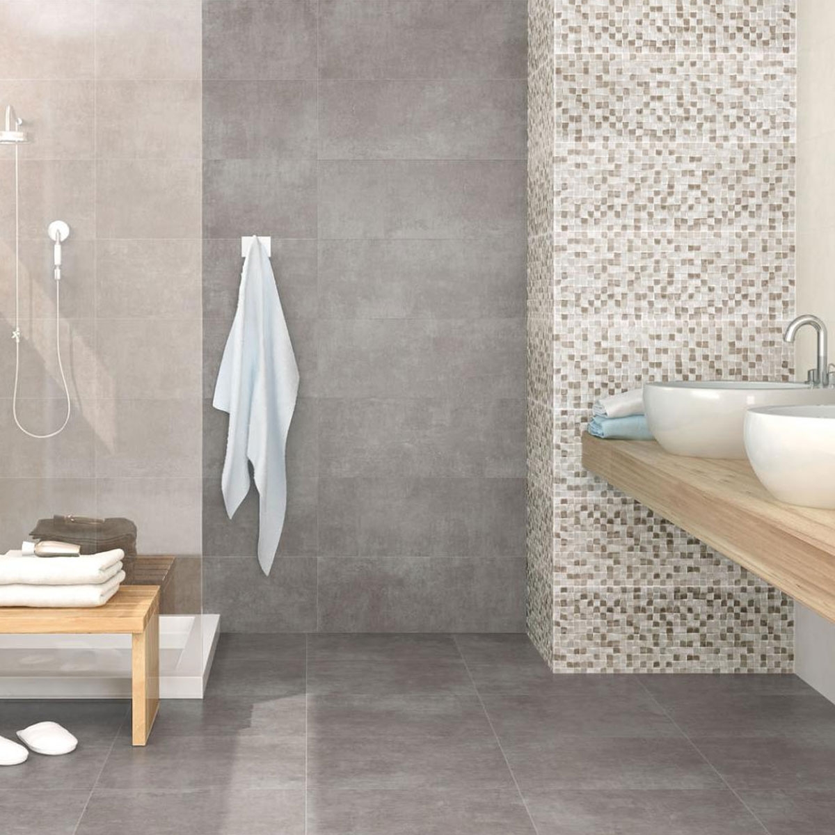 Casa de banho com revestimento AT Alpha Cubic Marengo 25x70