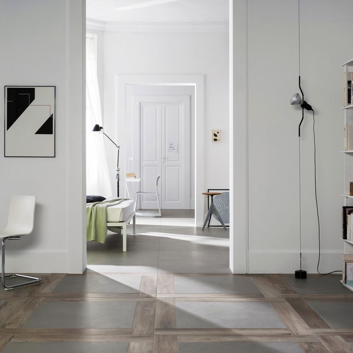 Intérieur avec revêtement de sol Block Silver 75x75 (Box 1.13m2)