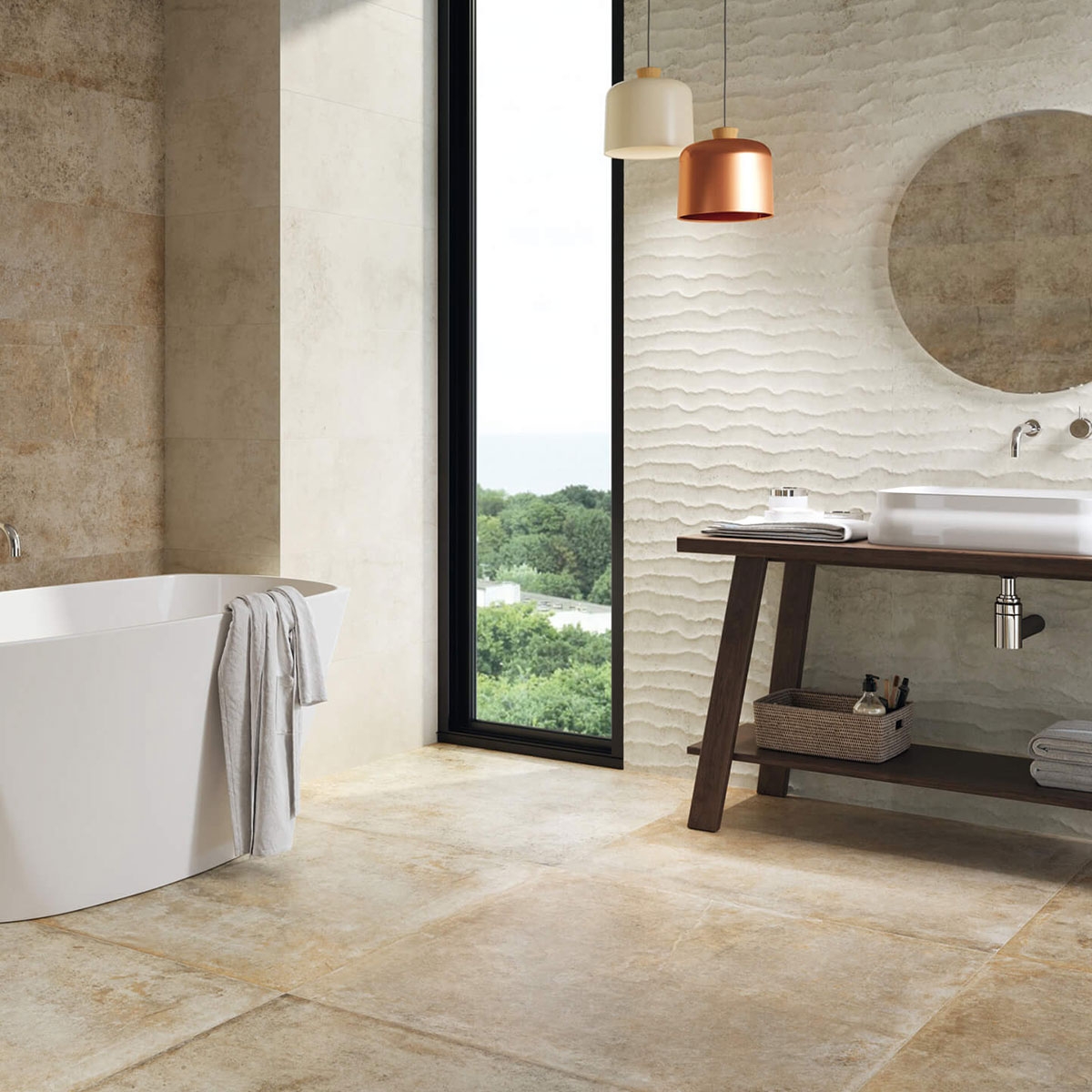 Casa de banho com revestimento Toscana 8206 Relief Mother-of-Pearl 33.3x80