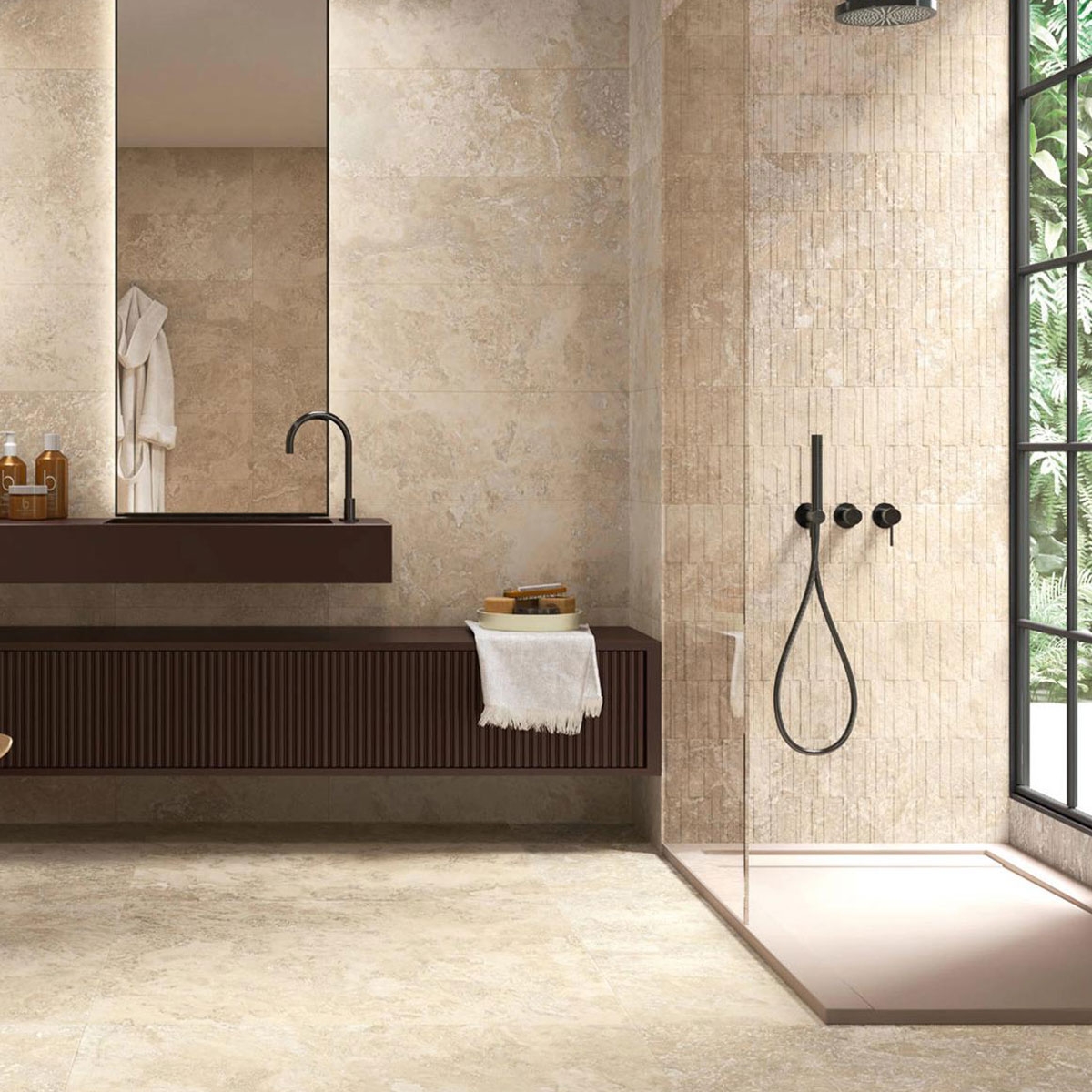 Casa de banho com revestimento Rapolano 9546 Caramel Relief 30x90