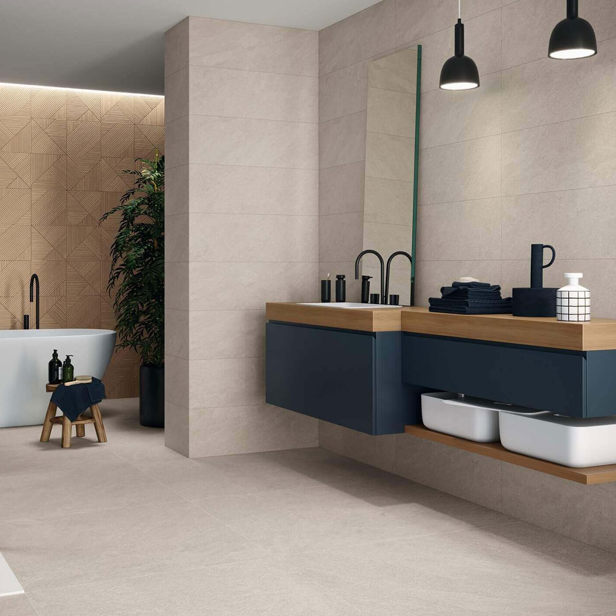 Baño con pavimento Ródano 1858 Arena 100x100 (Caja 1m2)