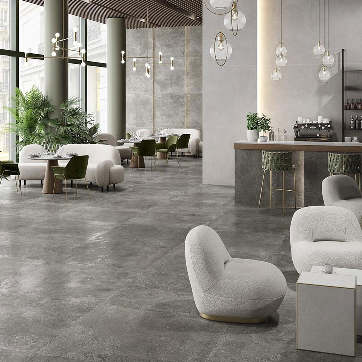 Interior com piso Montpellier Graphite 120x120