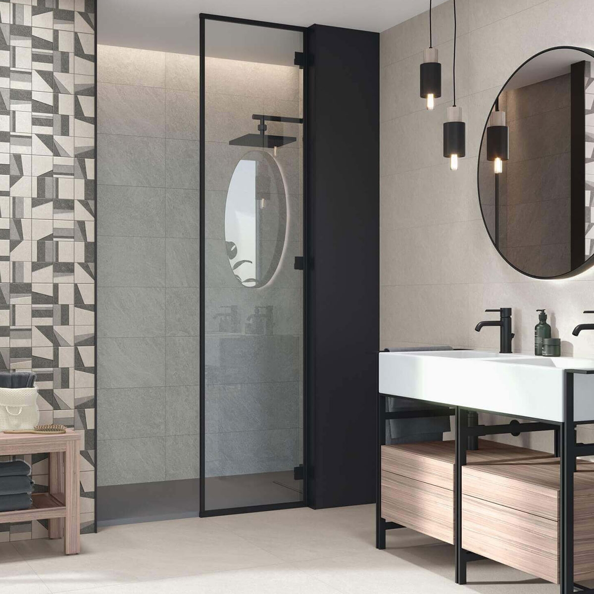 Bathroom with Rhône 9538 Ash Relief coating 30x90