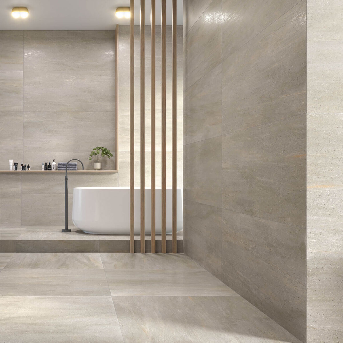 Baño con pavimento Sakai 1843 Taupe 100x100 (Caja 1m2)