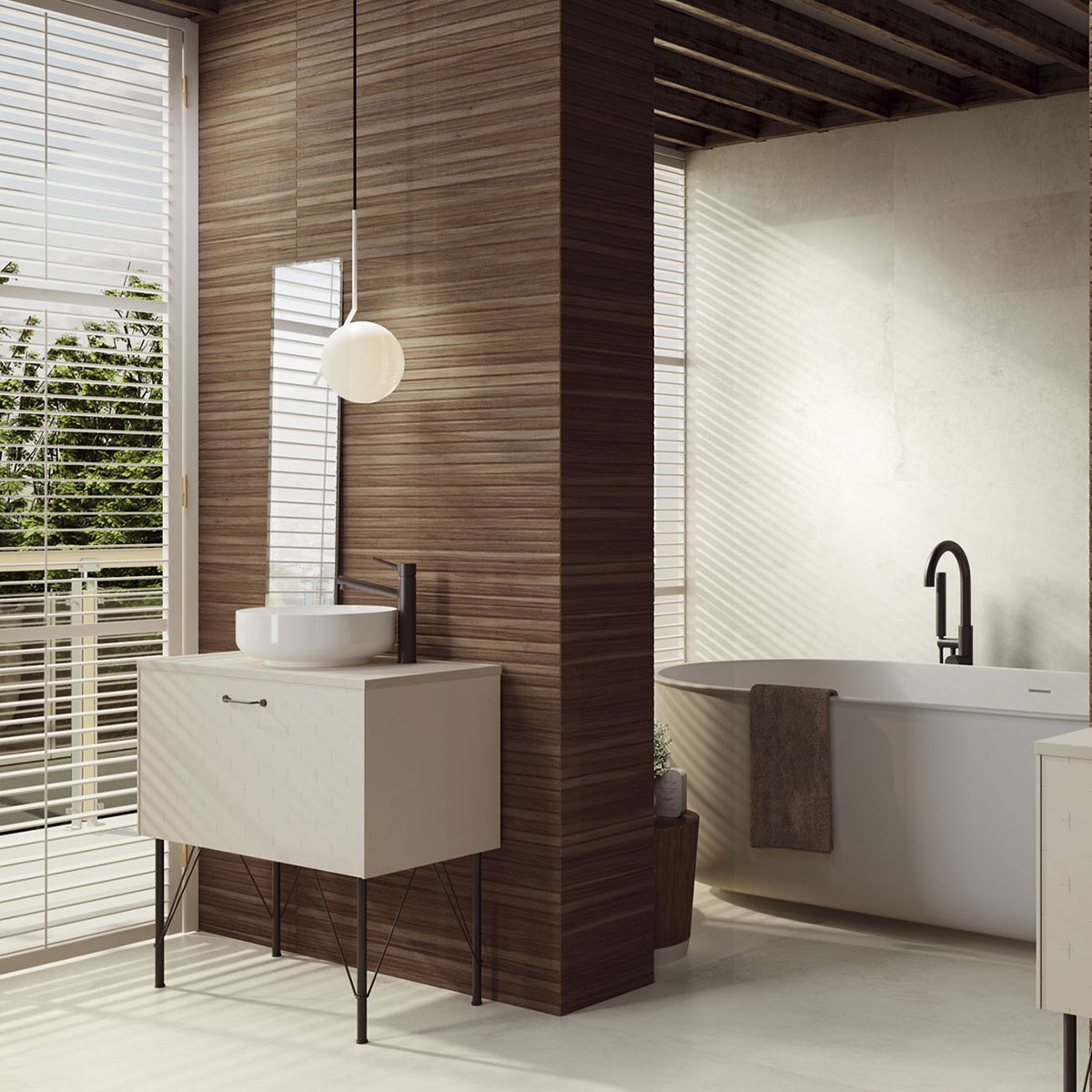 Baño con pavimento Seattle 1801 Nacar 100x100 (Caja 1m2)