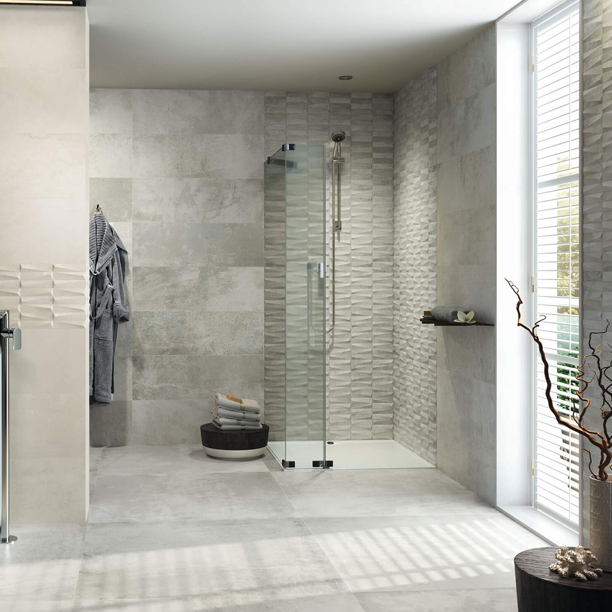 Badezimmer mit Seattle 1801 Gray Boden 100x100