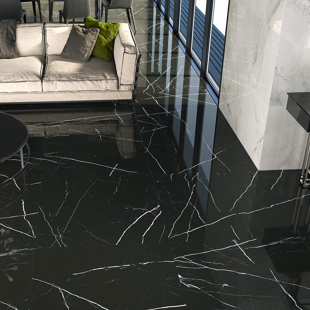 Interior com piso Siena 1815 Preto 98x98