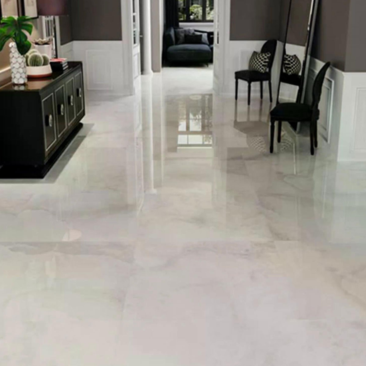 Interior with flooring Sochi 1805 Pearl 98x98