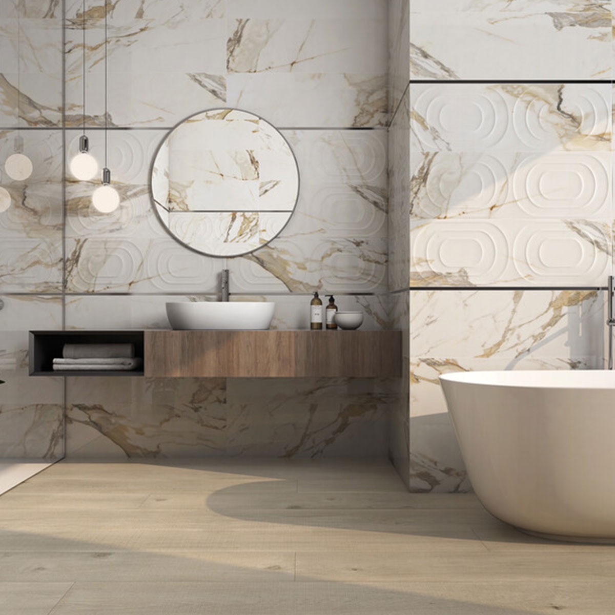 Bathroom with Midas Dune Natural coating 30x90