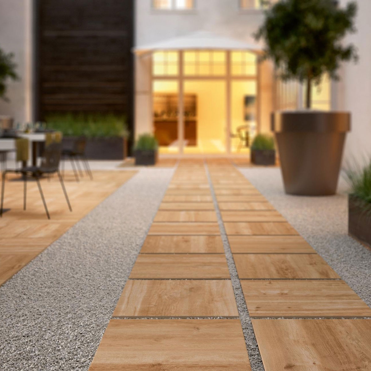 Exterior com pavimento antiderrapante Treverkhome20 Larice 60x60 20mm (Box 0.72m2) 1