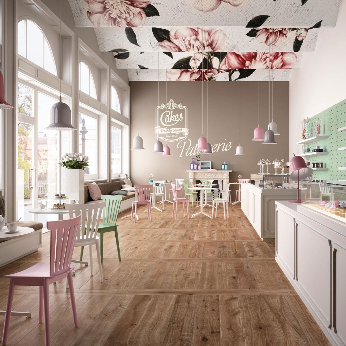 Pastry shop with Treverkever Clove 20x120 pavement (Box 0.96m2)