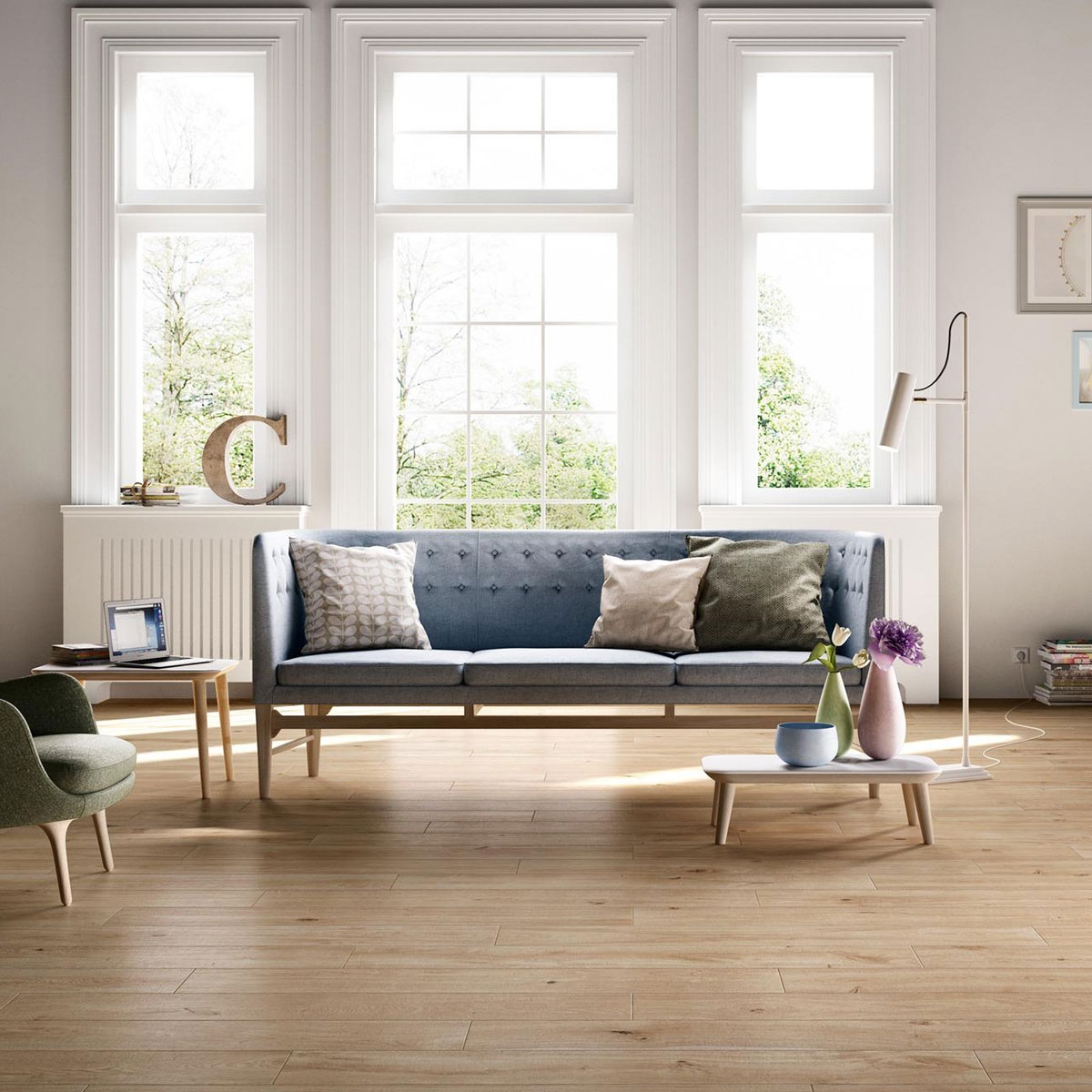 Sala con Pavimento Treverkever Sand 20x120 (Caja 0,96m2)