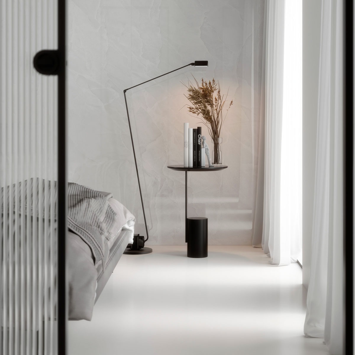 Interior con pavimento Grande Marble Look Onice Bianco Lux 120x120