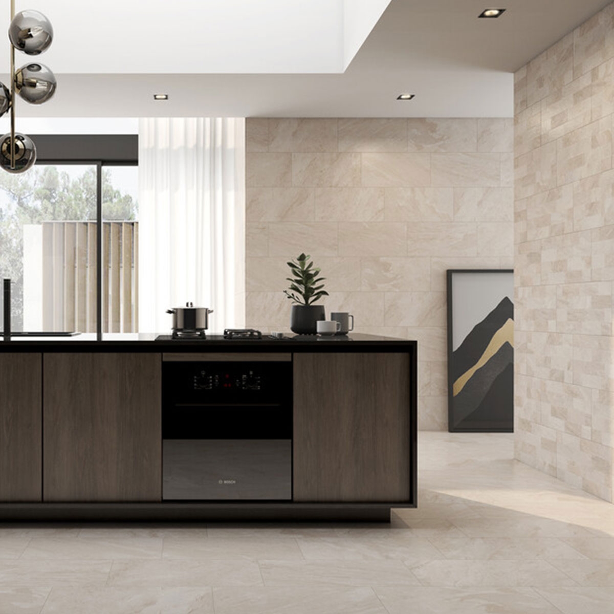 Interior con pavimento Valls Beige Antideslizante 30x60