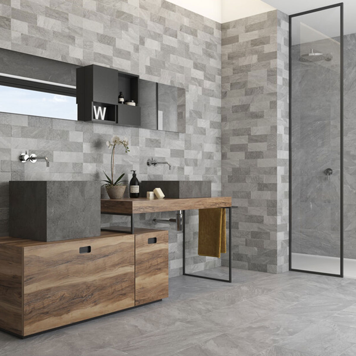 Casa de banho com revestimento Valls Mosaic Grey 30x60