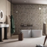 Salle de bain avec revêtement en mosaïque de calcaire taupe 30x30