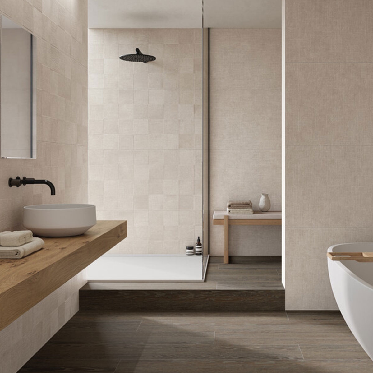 Baño con revestimiento Trames Patch Almond 60x120 (Caja 1.44m2)